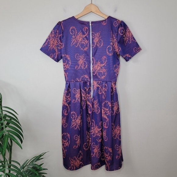 LuLaRoe | Amelia Purple & Orange Floral Scroll Dress Size Medium - Picture 3 of 6